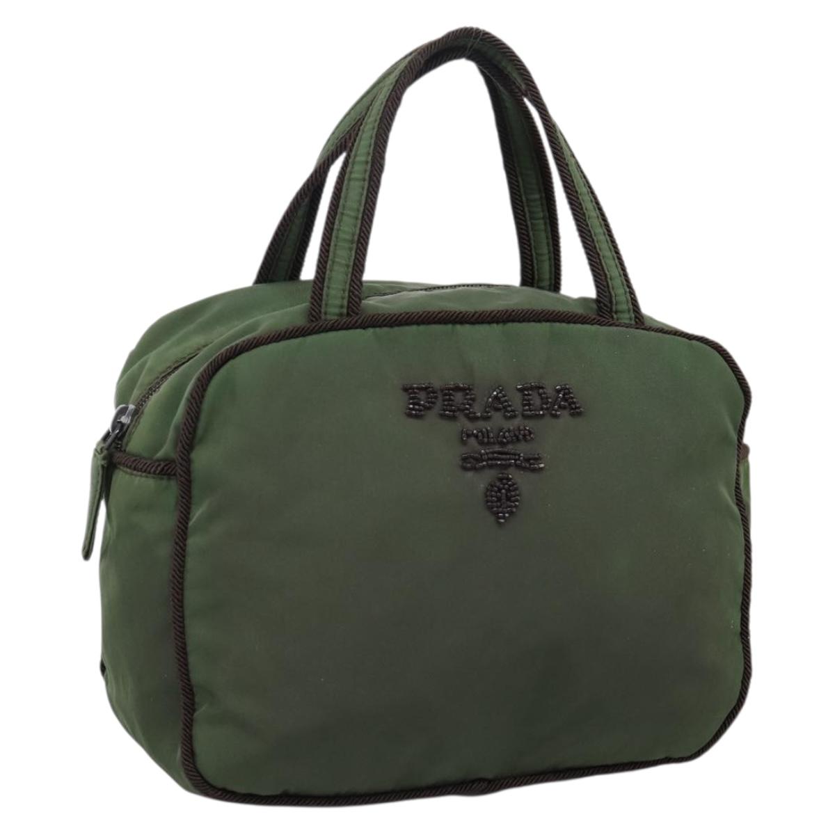 PRADA Tote Bag Nylon Khaki Silver Auth bs37577