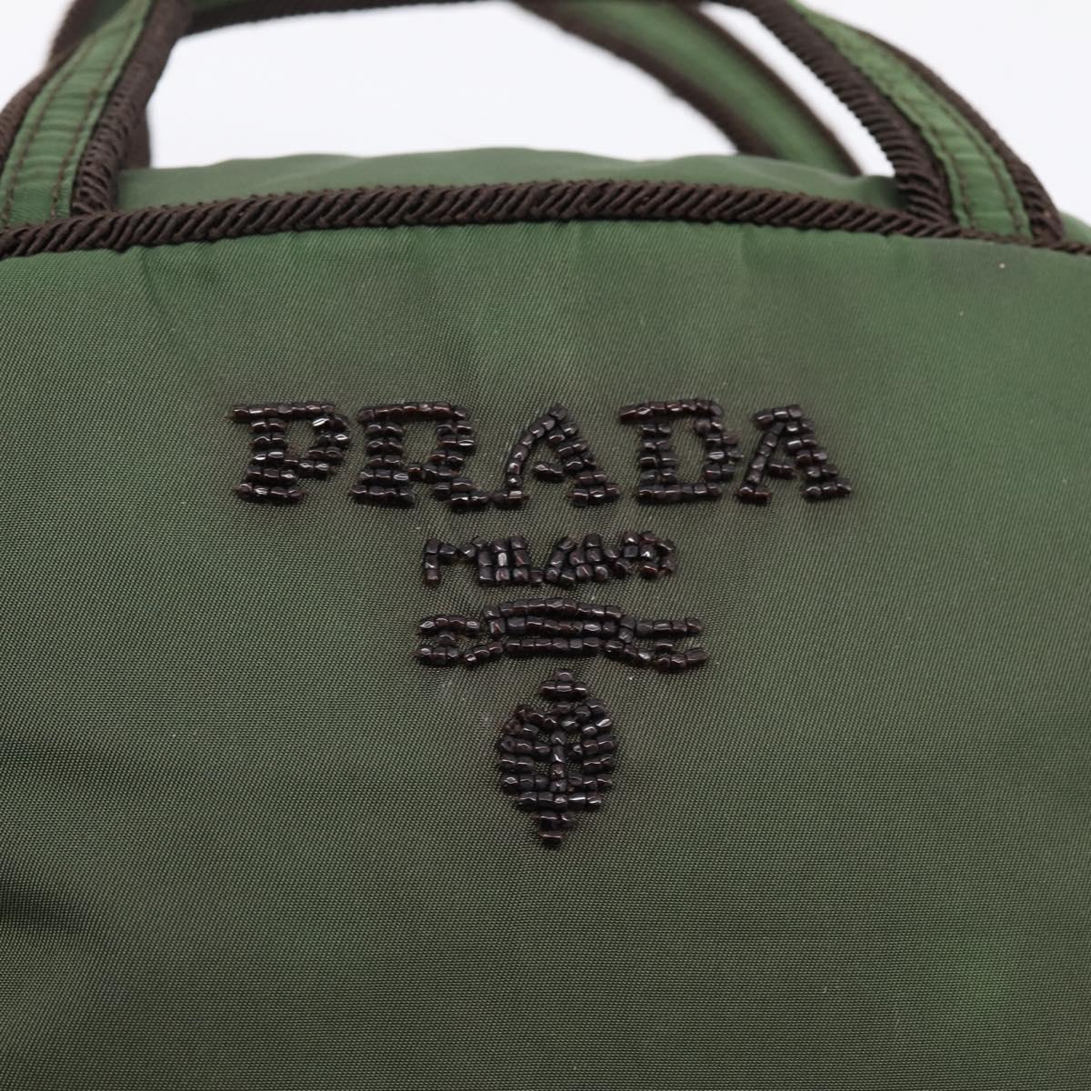 PRADA Tote Bag Nylon Khaki Silver Auth bs37577