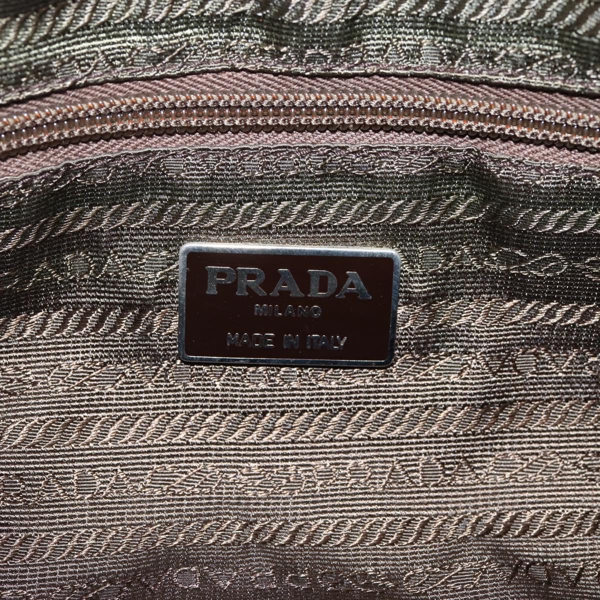 PRADA Tote Bag Nylon Khaki Silver Auth bs37577