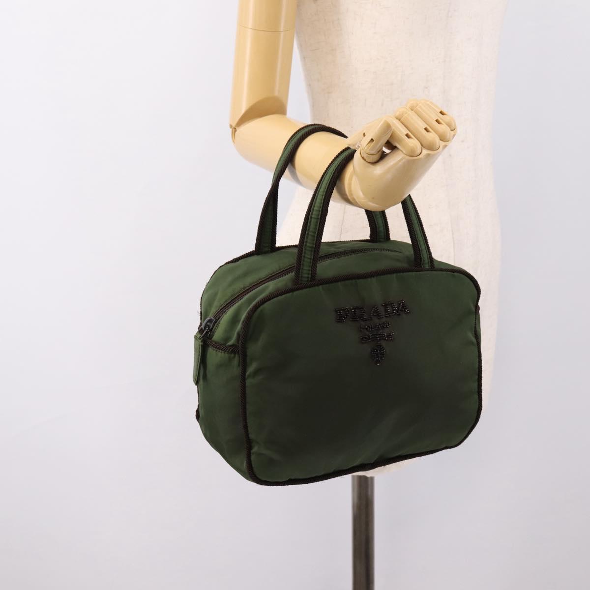 PRADA Tote Bag Nylon Khaki Silver Auth bs37577