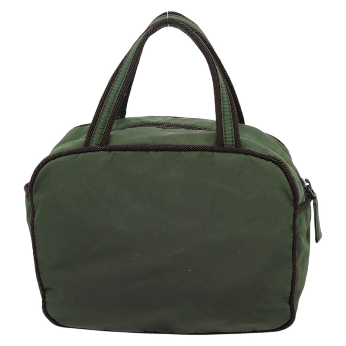 PRADA Tote Bag Nylon Khaki Silver Auth bs37577