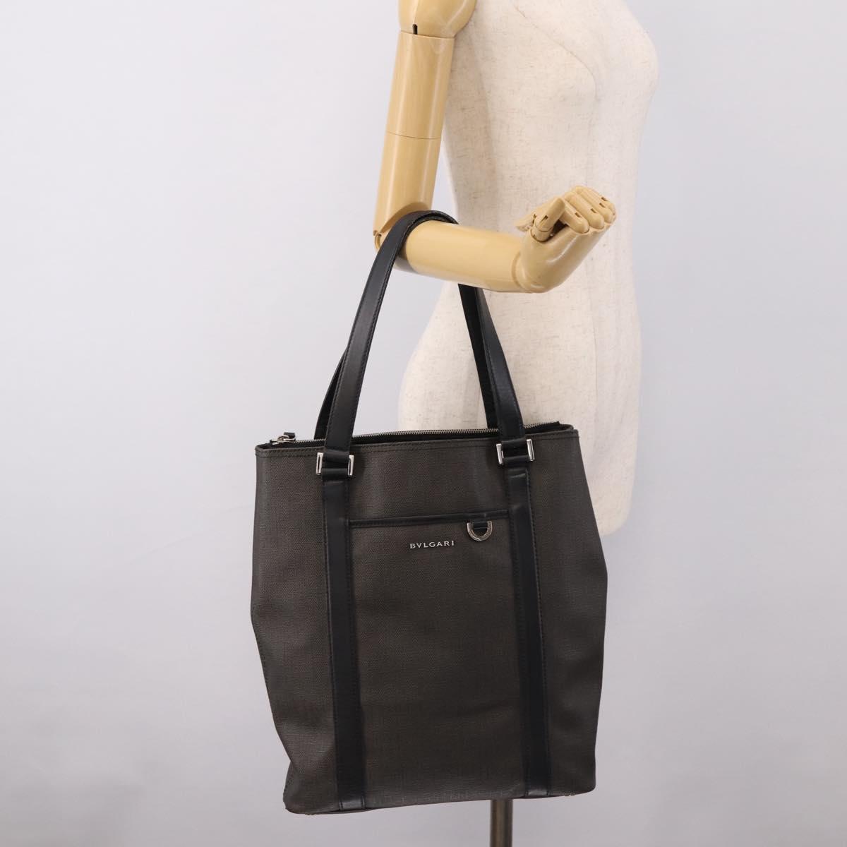 BVLGARI Tote Bag Leather PVC Black Silver Auth bs37580