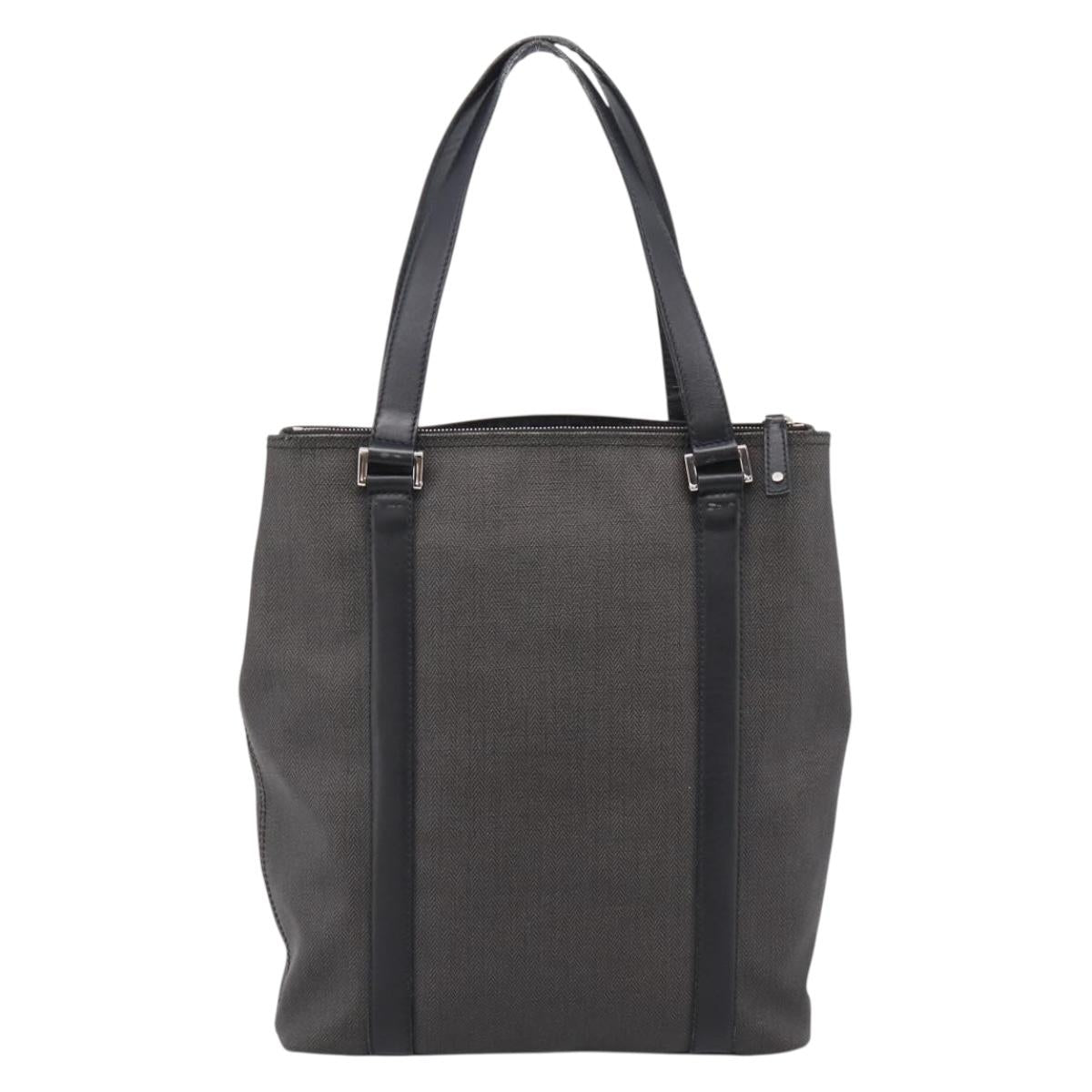 BVLGARI Tote Bag Leather PVC Black Silver Auth bs37580