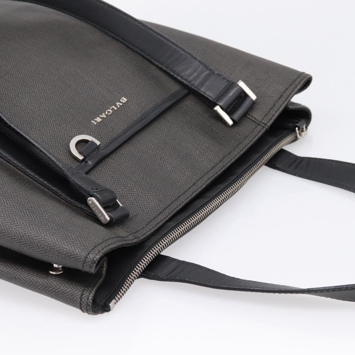 BVLGARI Tote Bag Leather PVC Black Silver Auth bs37580