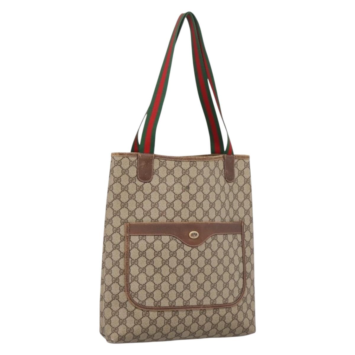 GUCCI GG Canvas Web Sherry Line Tote Bag Beige Red Green 89 02 003 Auth bs37587