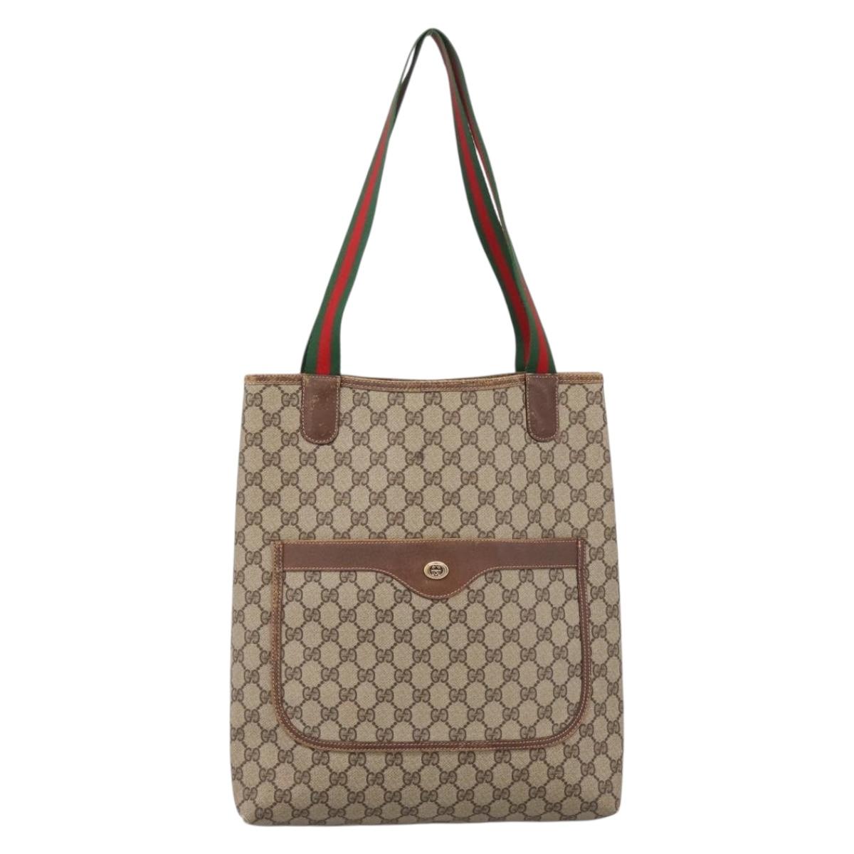 GUCCI GG Canvas Web Sherry Line Tote Bag Beige Red Green 89 02 003 Auth bs37587