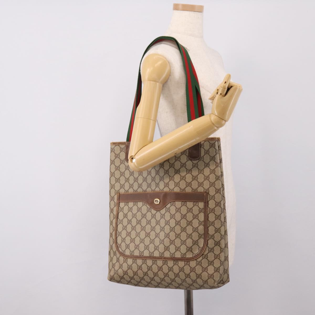 GUCCI GG Canvas Web Sherry Line Tote Bag Beige Red Green 89 02 003 Auth bs37587