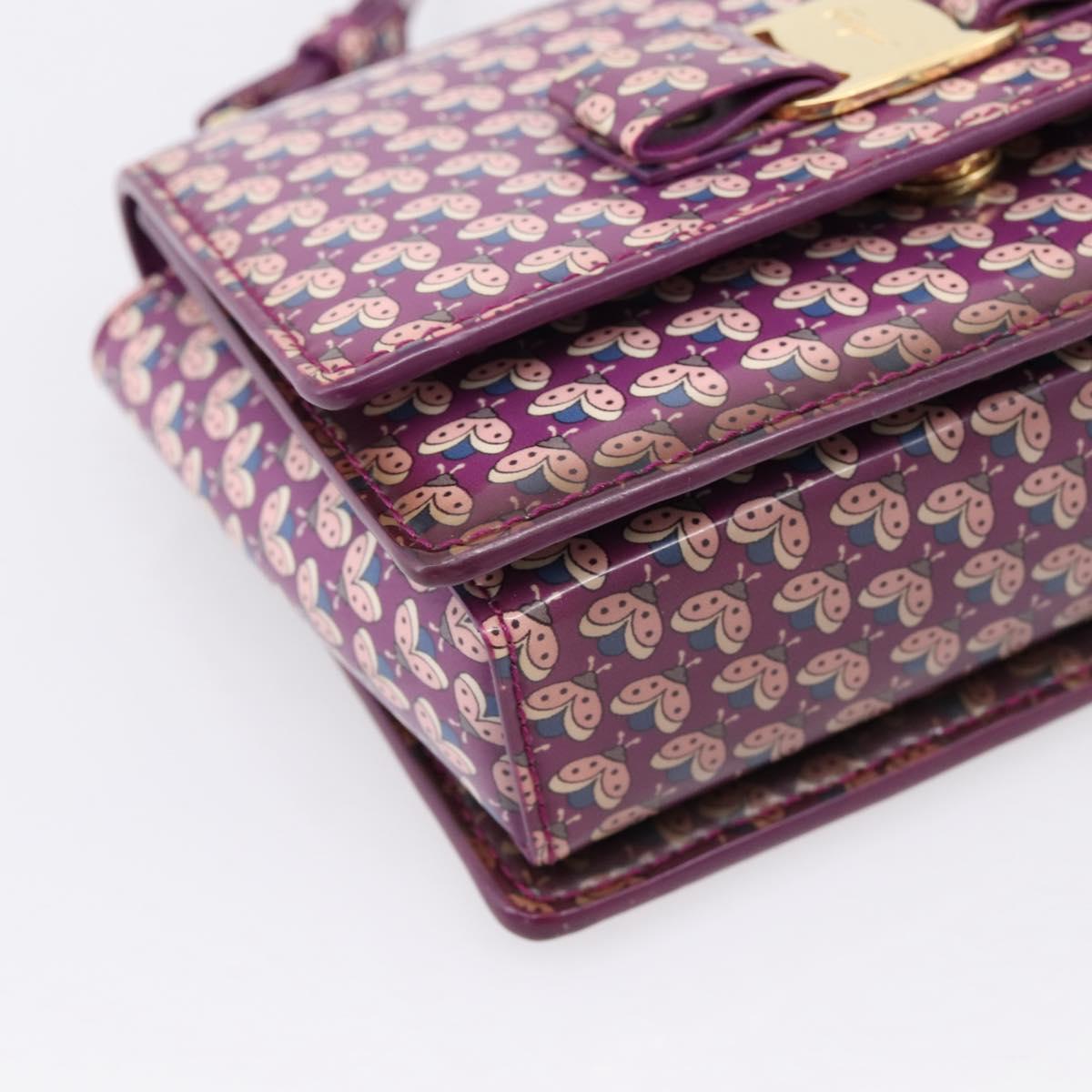 Salvatore Ferragamo Vala Shoulder Bag Patent leather Purple Gold Auth bs37591