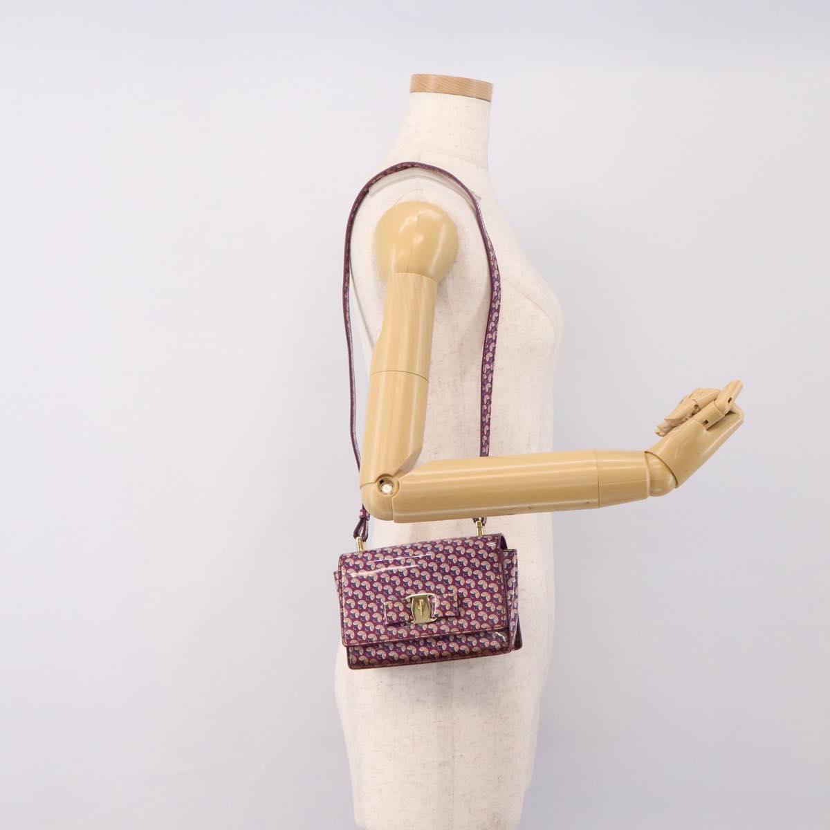 Salvatore Ferragamo Vala Shoulder Bag Patent leather Purple Gold Auth bs37591