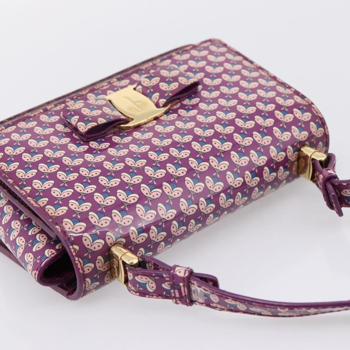 Salvatore Ferragamo Vala Shoulder Bag Patent leather Purple Gold Auth bs37591