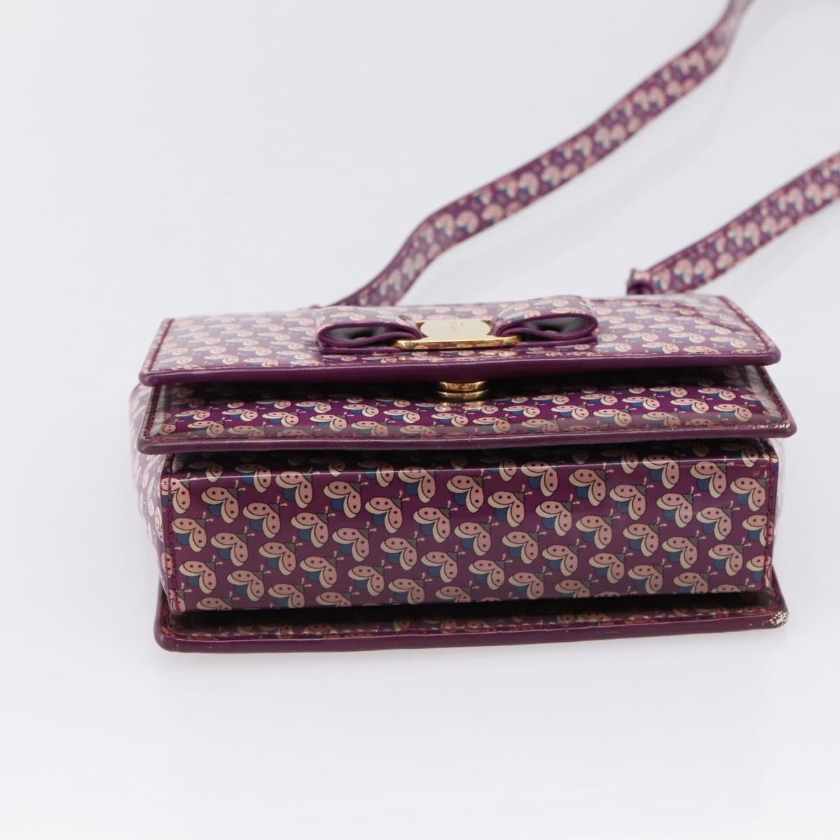 Salvatore Ferragamo Vala Shoulder Bag Patent leather Purple Gold Auth bs37591