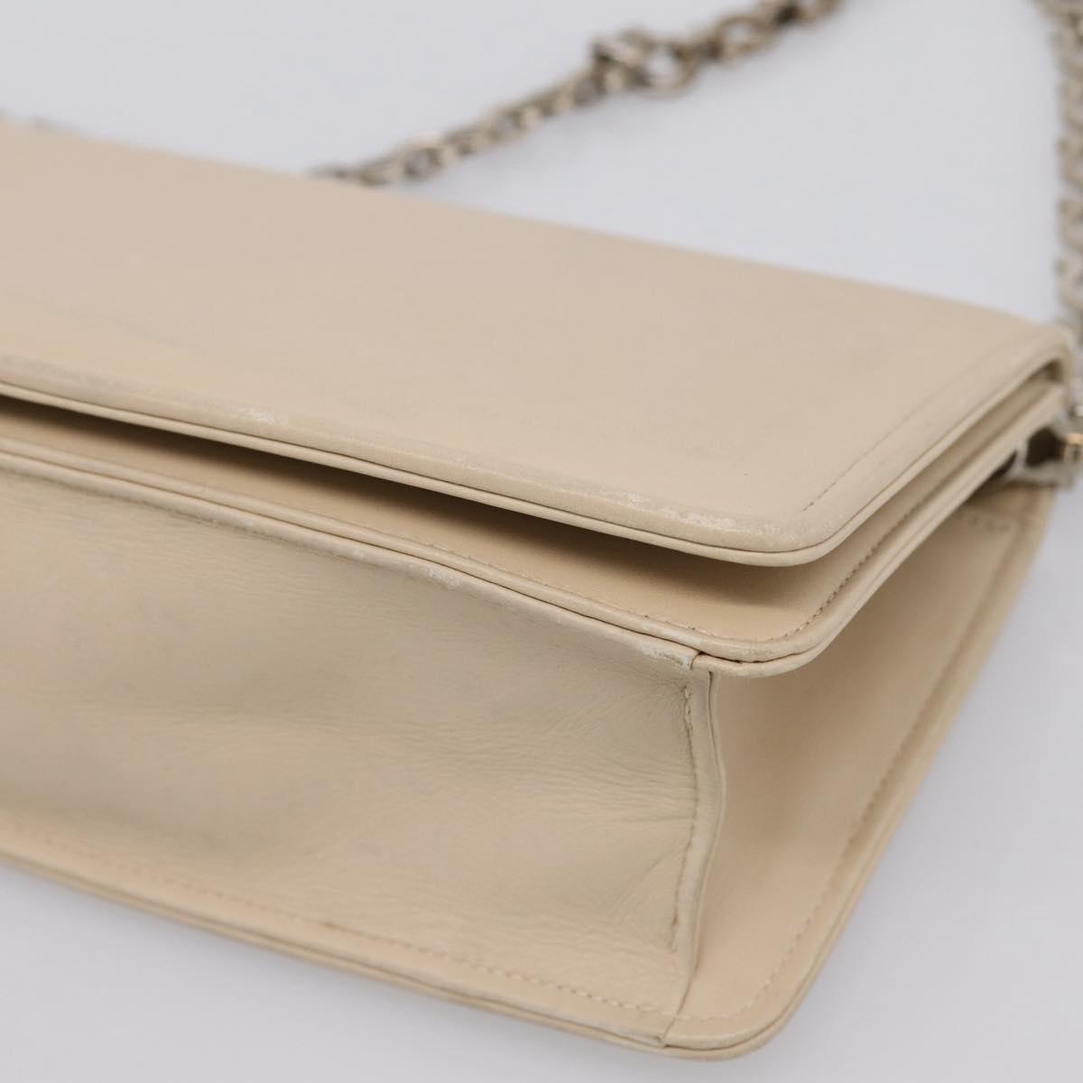 Salvatore Ferragamo Gancini Chain Shoulder Bag Leather Beige Silver Auth bs37592