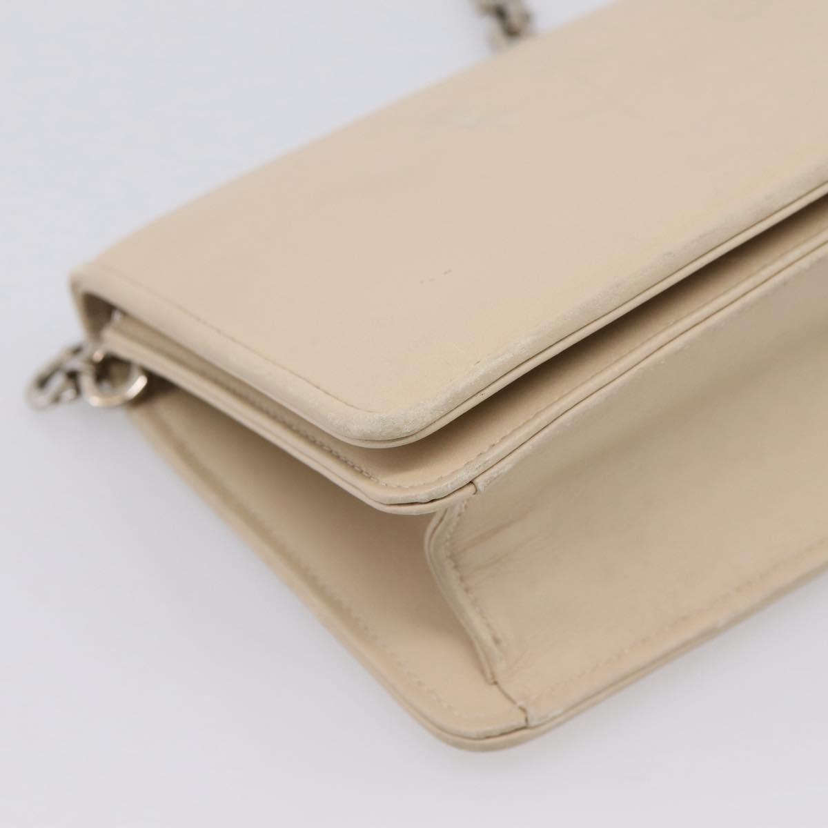 Salvatore Ferragamo Gancini Chain Shoulder Bag Leather Beige Silver Auth bs37592