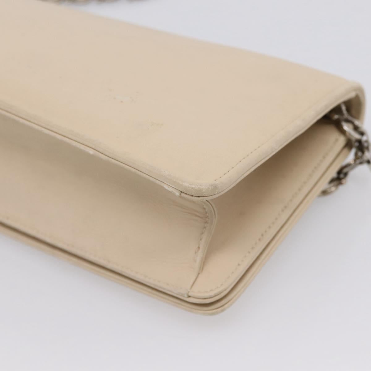 Salvatore Ferragamo Gancini Chain Shoulder Bag Leather Beige Silver Auth bs37592