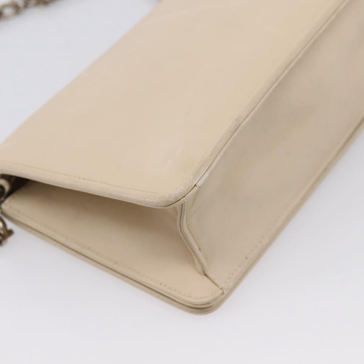 Salvatore Ferragamo Gancini Chain Shoulder Bag Leather Beige Silver Auth bs37592