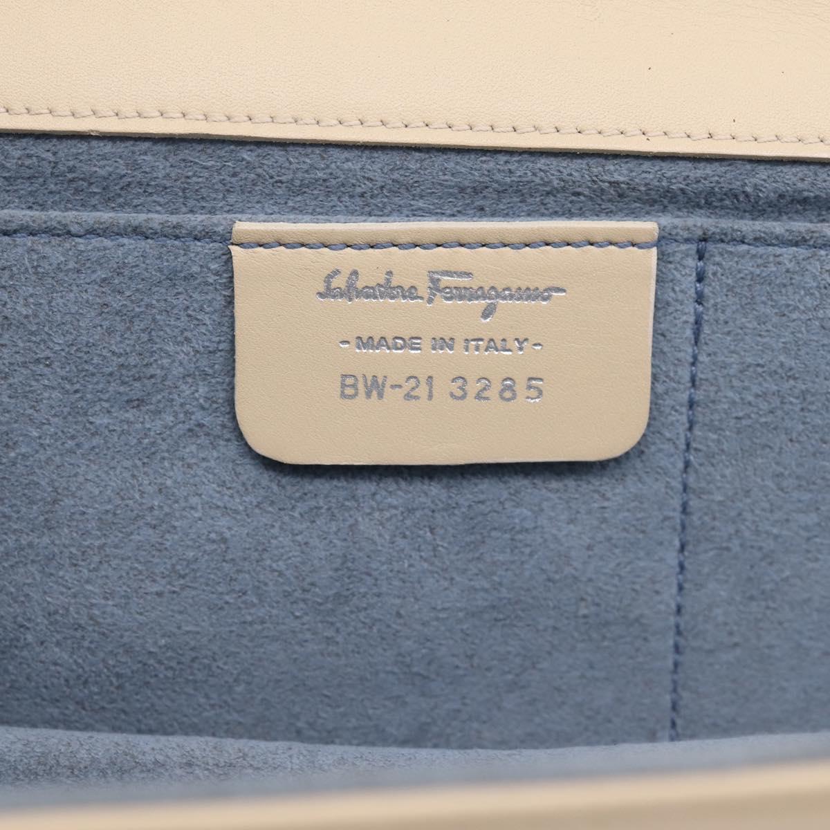 Salvatore Ferragamo Gancini Chain Shoulder Bag Leather Beige Silver Auth bs37592