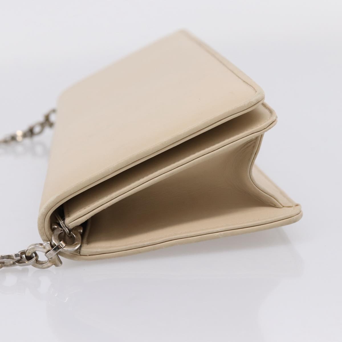 Salvatore Ferragamo Gancini Chain Shoulder Bag Leather Beige Silver Auth bs37592