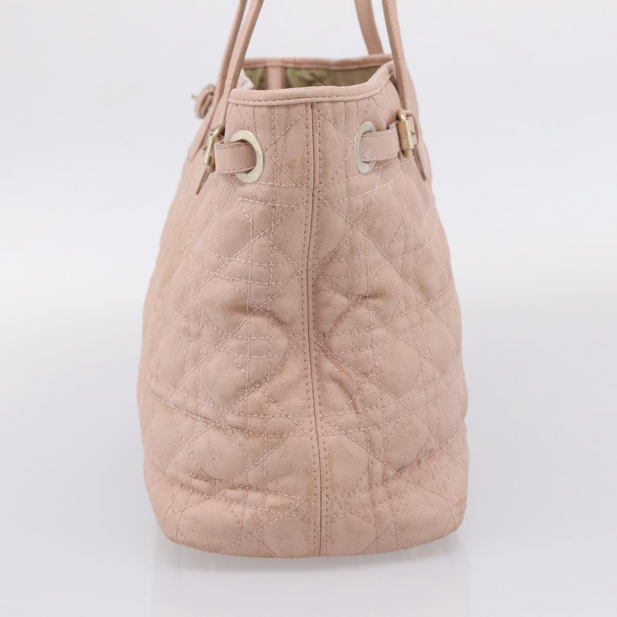 Christian Dior Canage Tote Bag Coated Canvas Pink Gold Auth bs37594