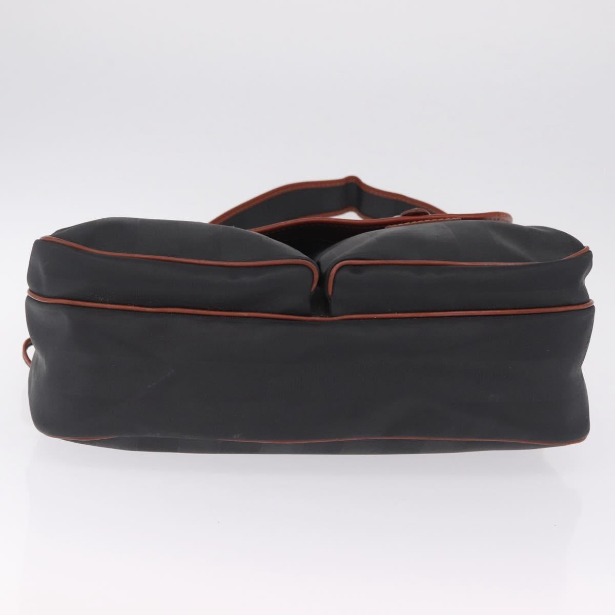 FENDI Pecan Canvas Shoulder Bag PVC Black Brown Auth bs37595