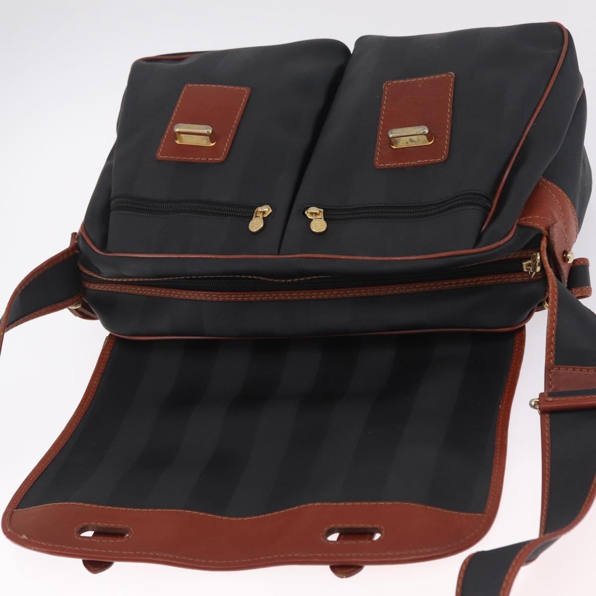 FENDI Pecan Canvas Shoulder Bag PVC Black Brown Auth bs37595
