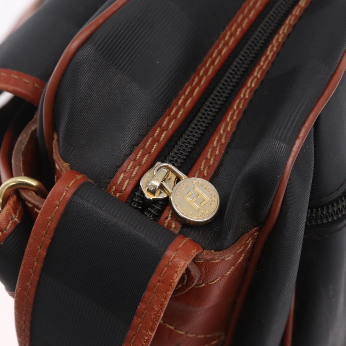 FENDI Pecan Canvas Shoulder Bag PVC Black Brown Auth bs37595