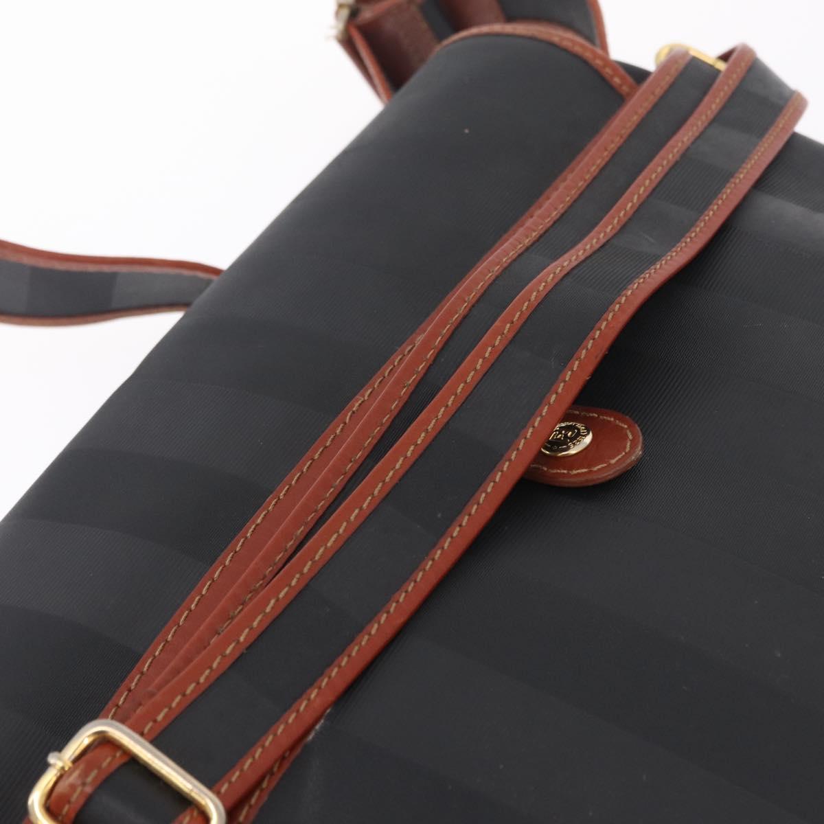 FENDI Pecan Canvas Shoulder Bag PVC Black Brown Auth bs37595