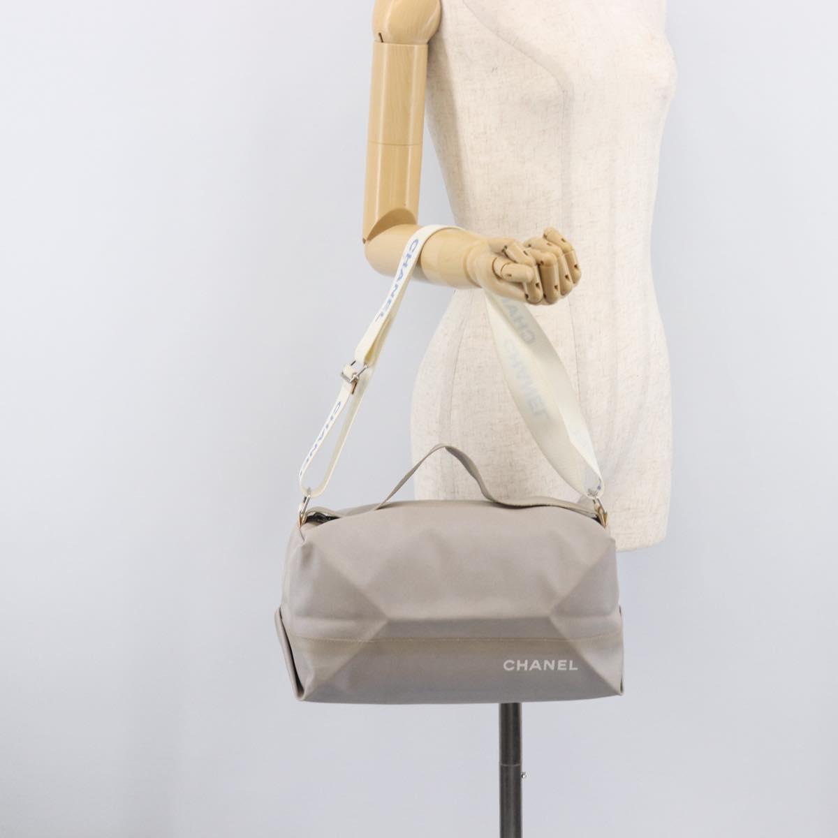 CHANEL Sports Line Shoulder Bag Nylon Gray Silver CC Auth bs37611