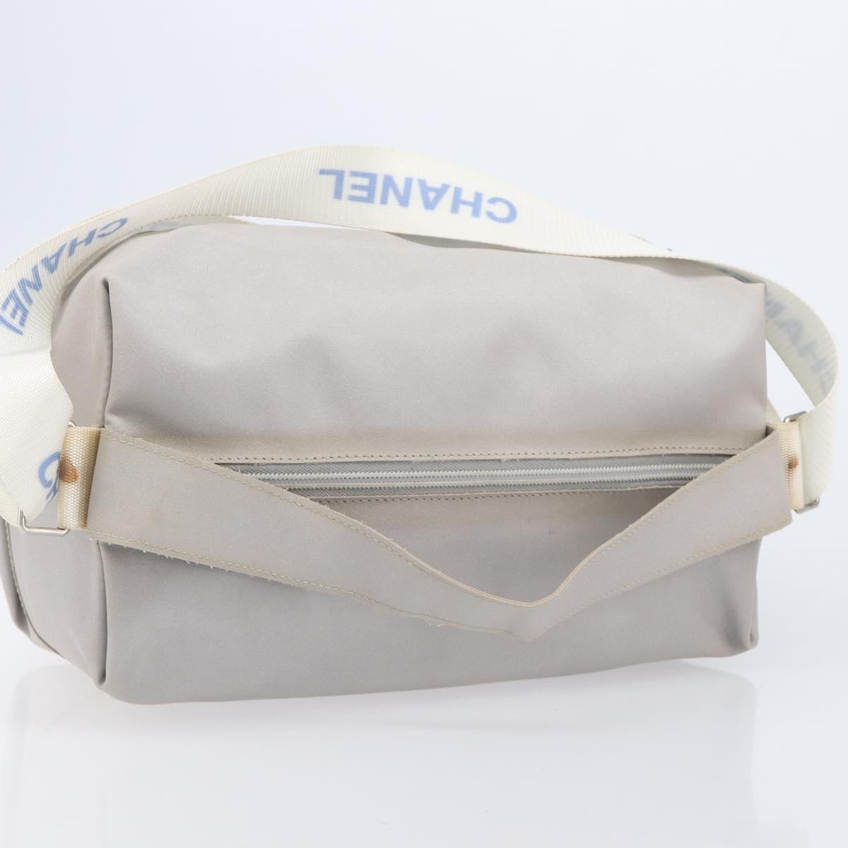 CHANEL Sports Line Shoulder Bag Nylon Gray Silver CC Auth bs37611