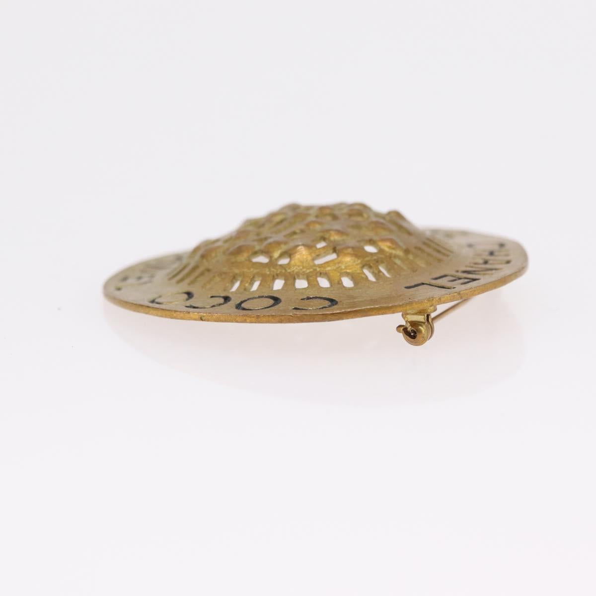CHANEL Brooch metal Gold Tone CC Auth bs37626