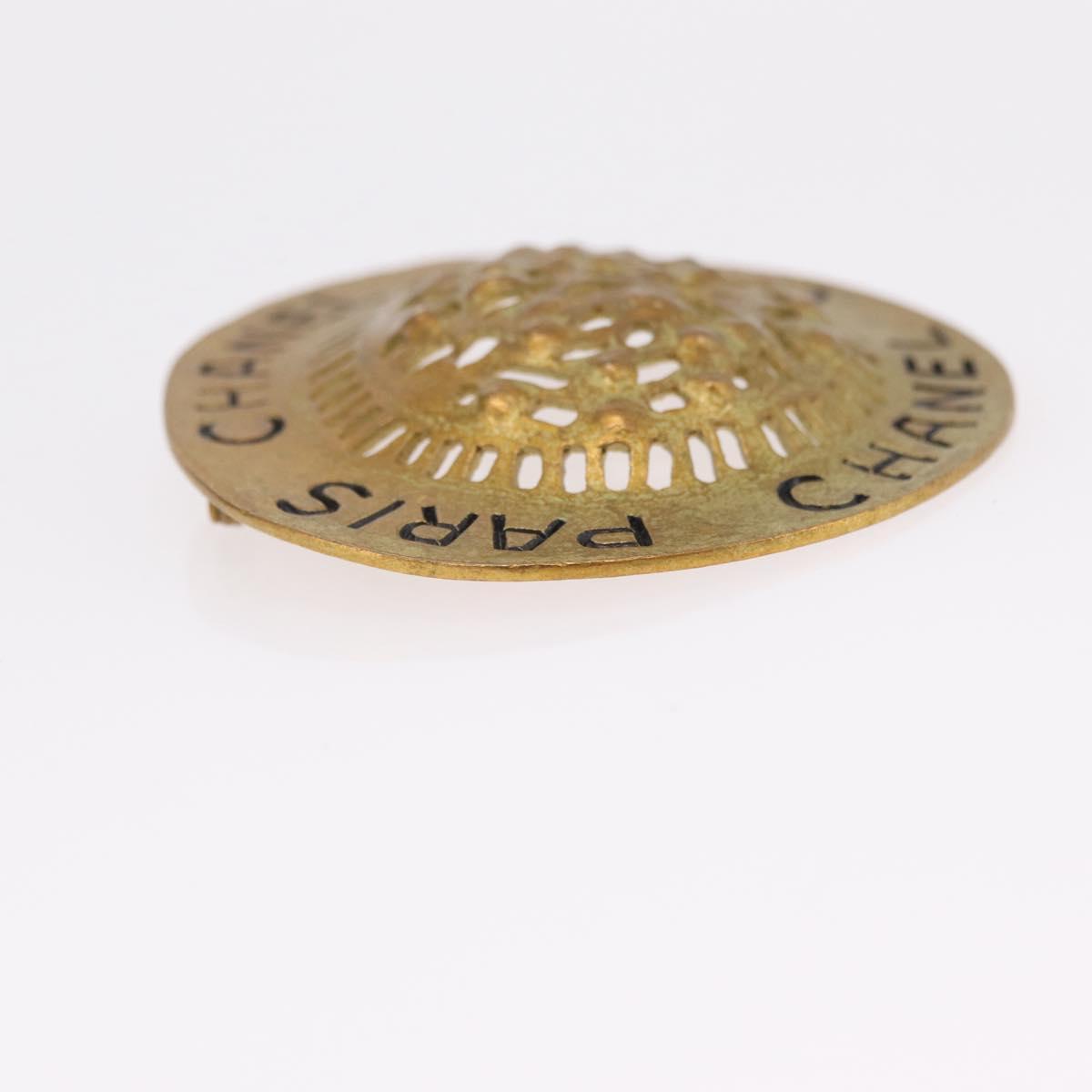 CHANEL Brooch metal Gold Tone CC Auth bs37626
