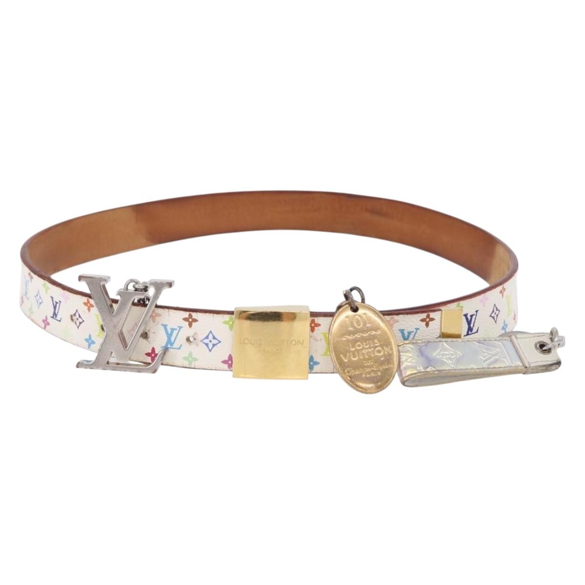 LOUIS VUITTON Bag Charm Belt metal 4 Set White Silver LV Auth bs37642