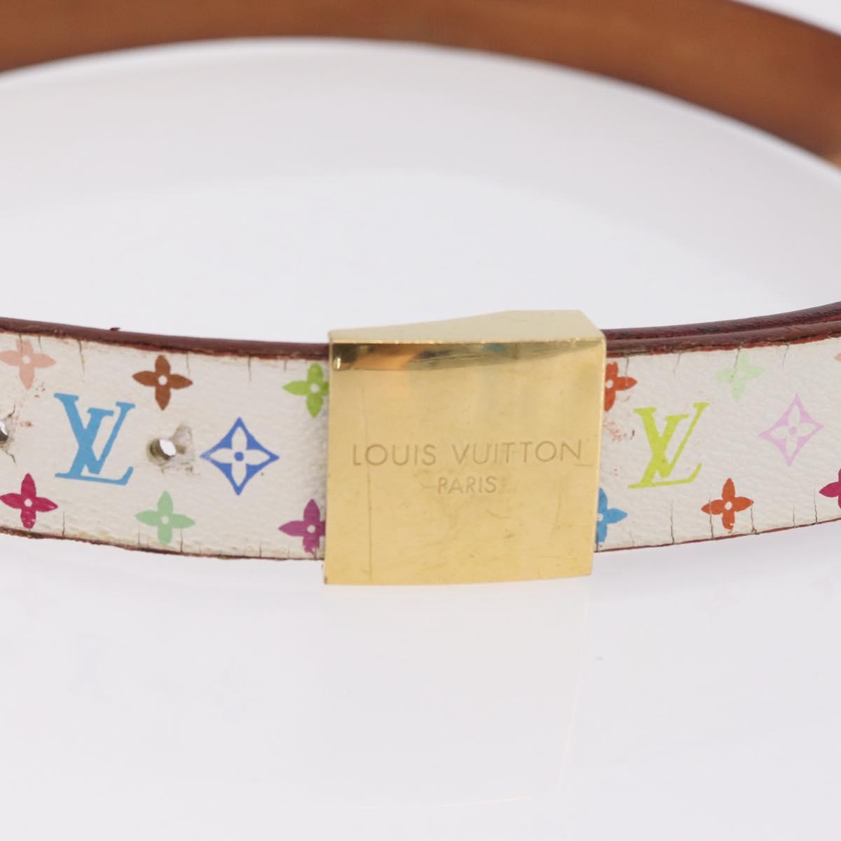 LOUIS VUITTON Bag Charm Belt metal 4 Set White Silver LV Auth bs37642
