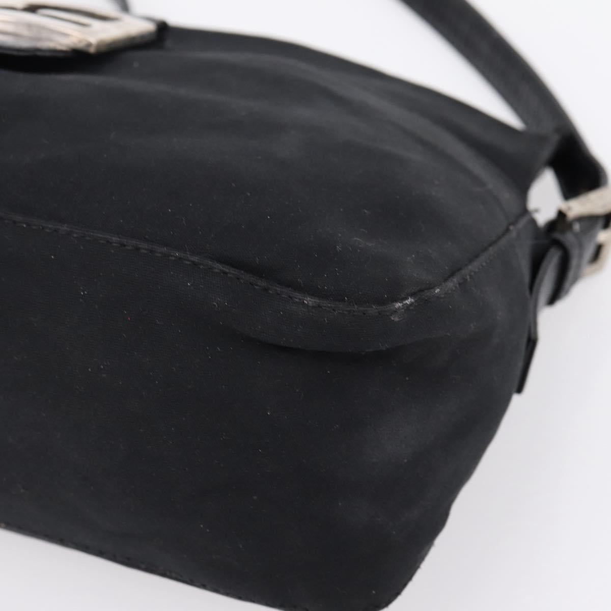 FENDI Mamma Baguette Shoulder Bag Cotton Jersey Black Silver Auth bs37644