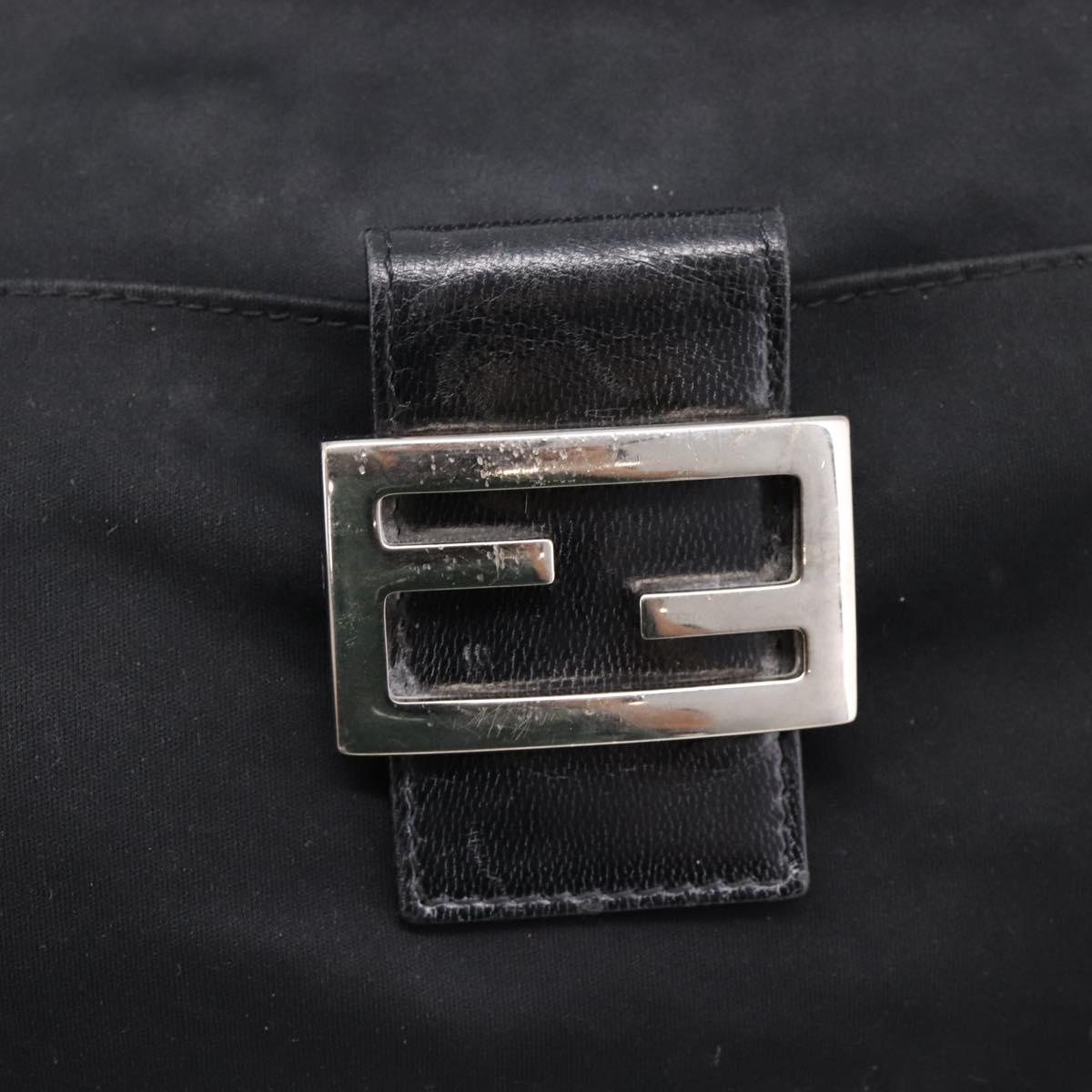 FENDI Mamma Baguette Shoulder Bag Cotton Jersey Black Silver Auth bs37644