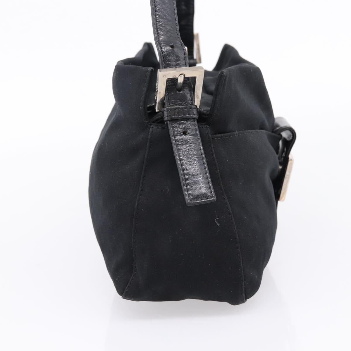 FENDI Mamma Baguette Shoulder Bag Cotton Jersey Black Silver Auth bs37644