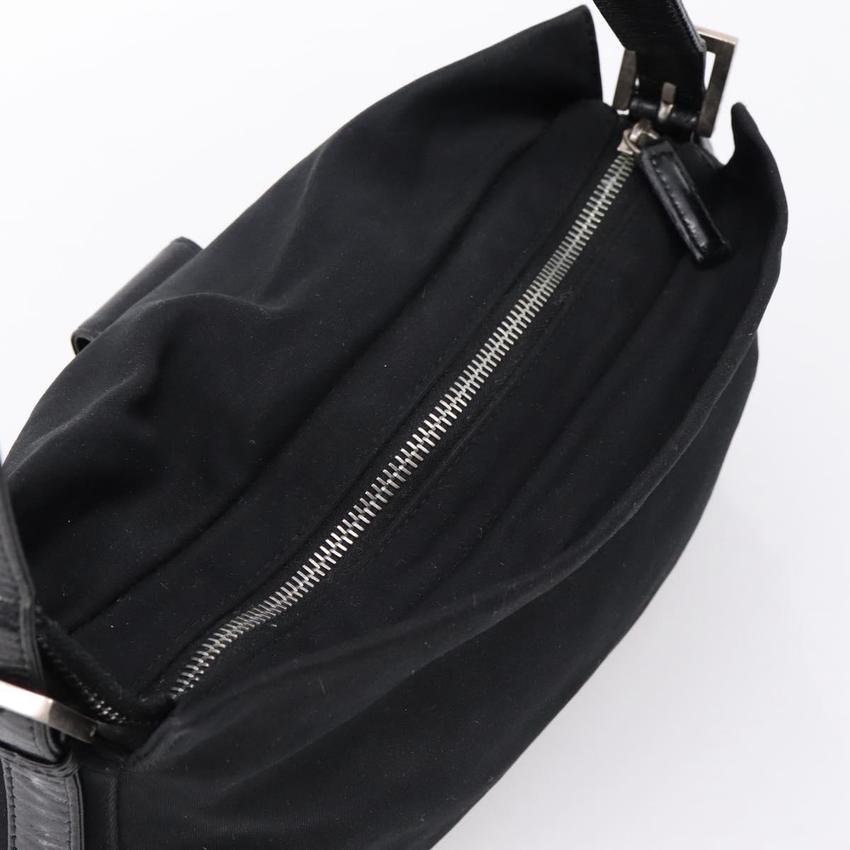 FENDI Mamma Baguette Shoulder Bag Cotton Jersey Black Silver Auth bs37644