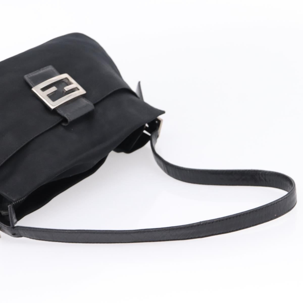 FENDI Mamma Baguette Shoulder Bag Cotton Jersey Black Silver Auth bs37644