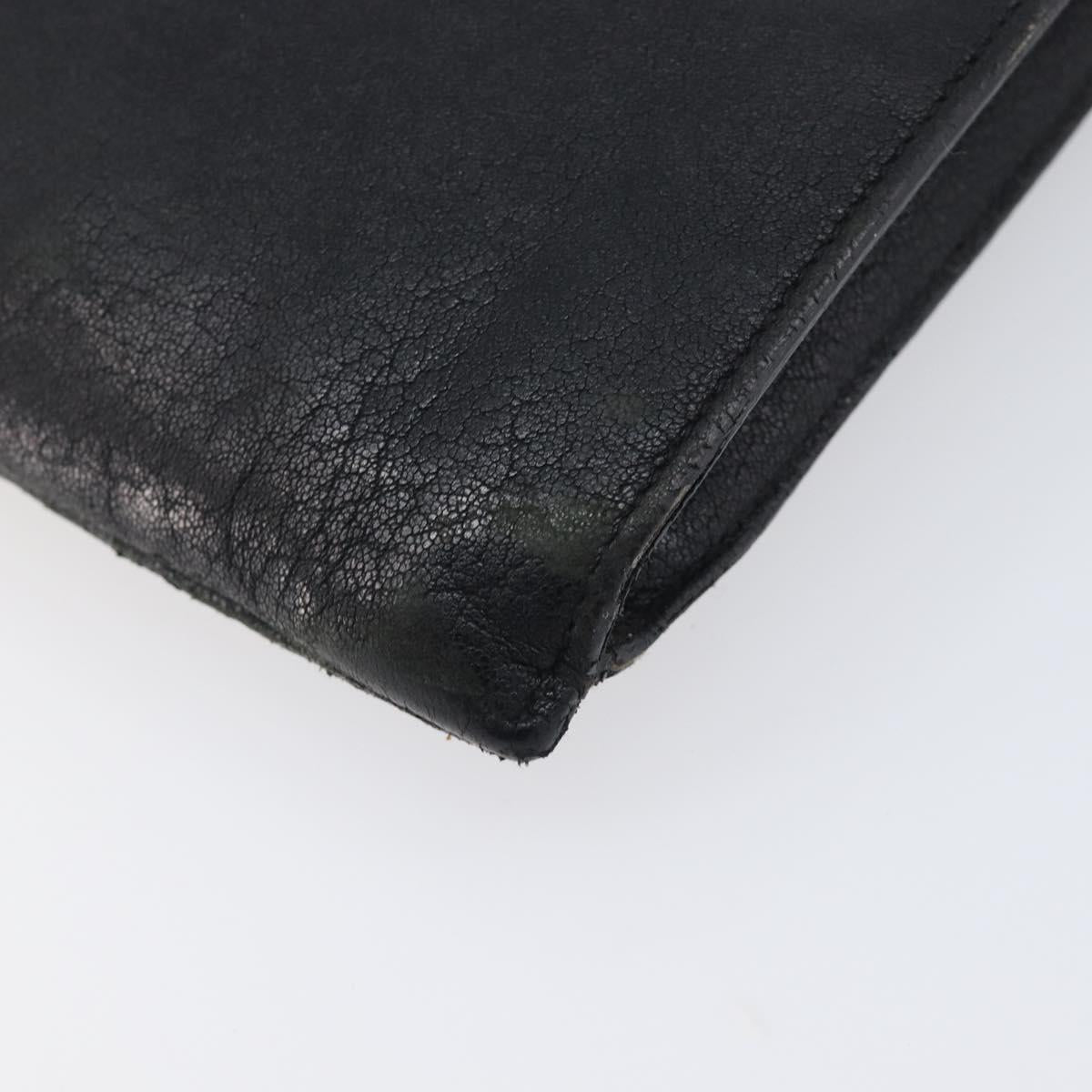 Saint Laurent Clutch Bag Leather Black Silver Auth bs37645