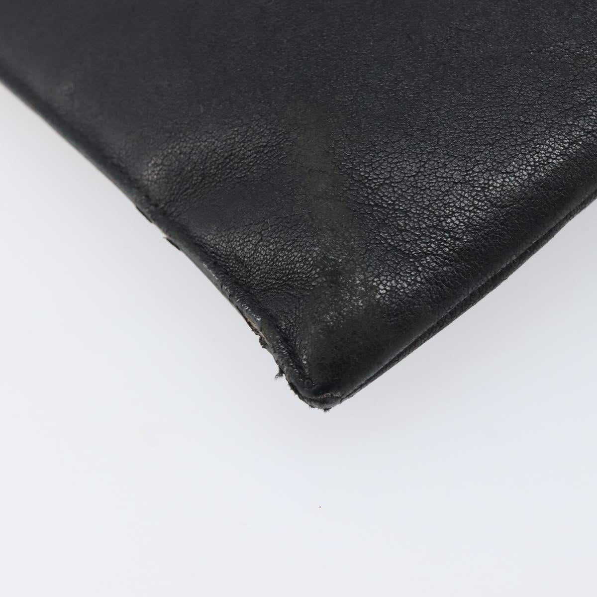 Saint Laurent Clutch Bag Leather Black Silver Auth bs37645