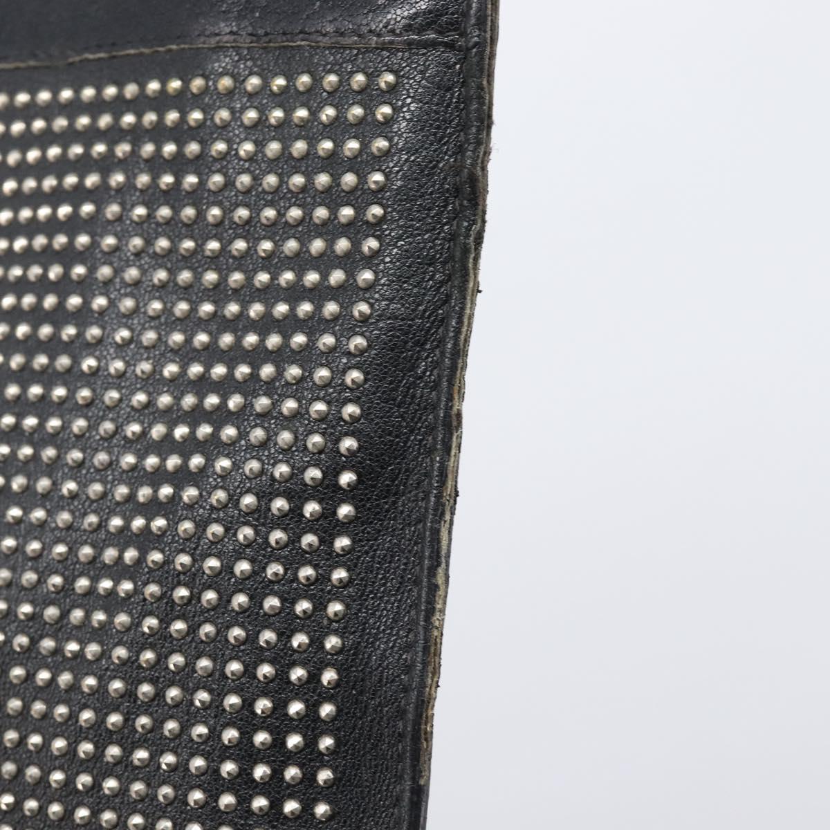 Saint Laurent Clutch Bag Leather Black Silver Auth bs37645