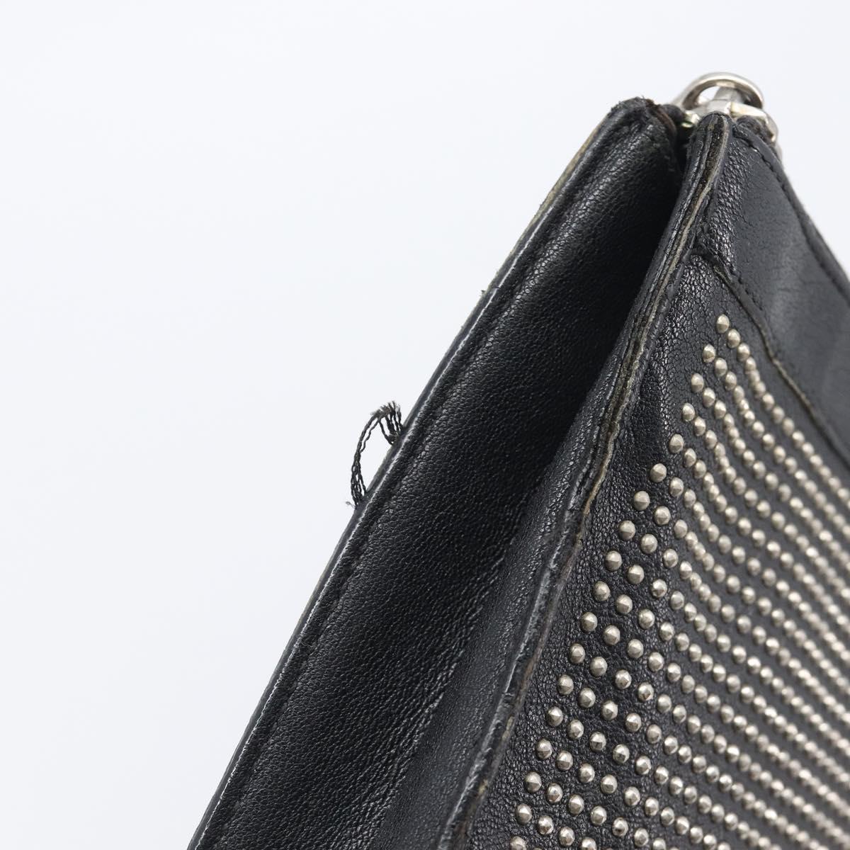 Saint Laurent Clutch Bag Leather Black Silver Auth bs37645