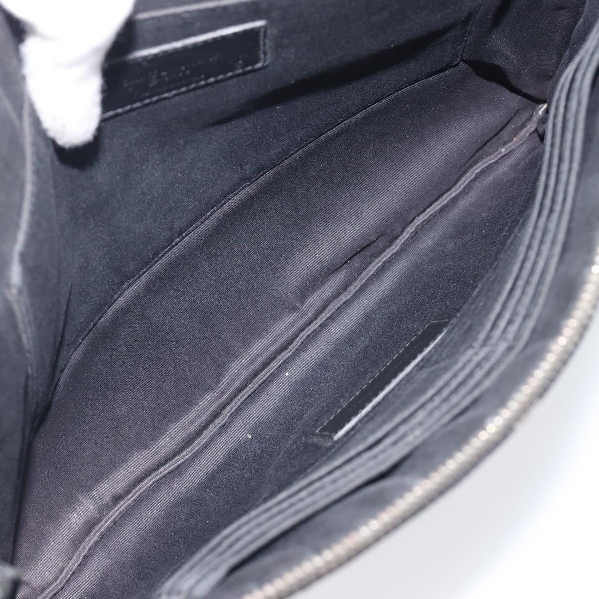 Saint Laurent Clutch Bag Leather Black Silver Auth bs37645