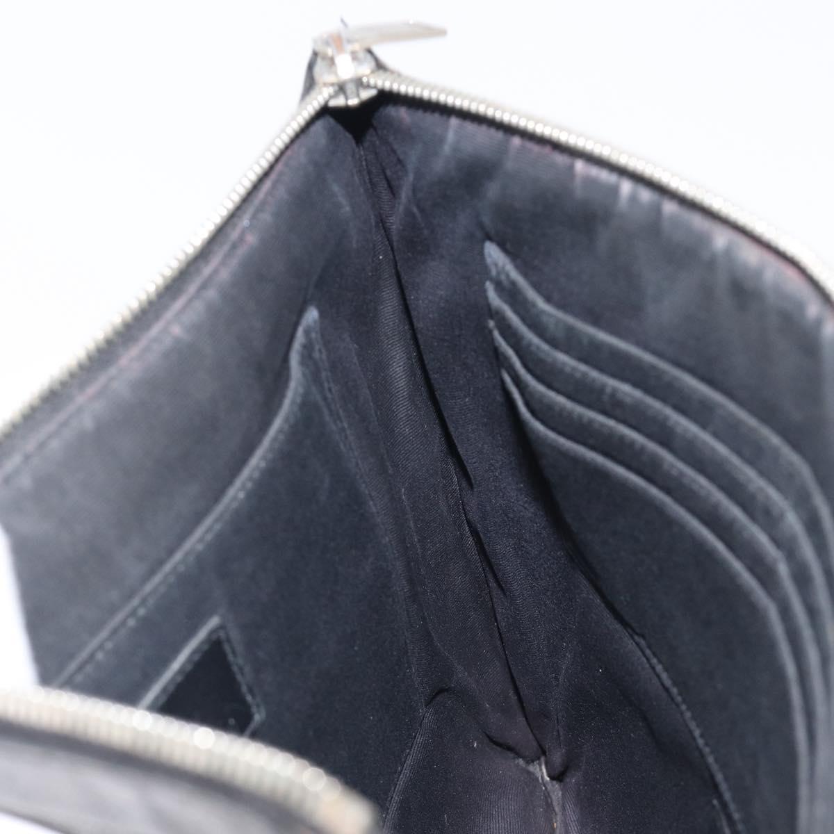 Saint Laurent Clutch Bag Leather Black Silver Auth bs37645