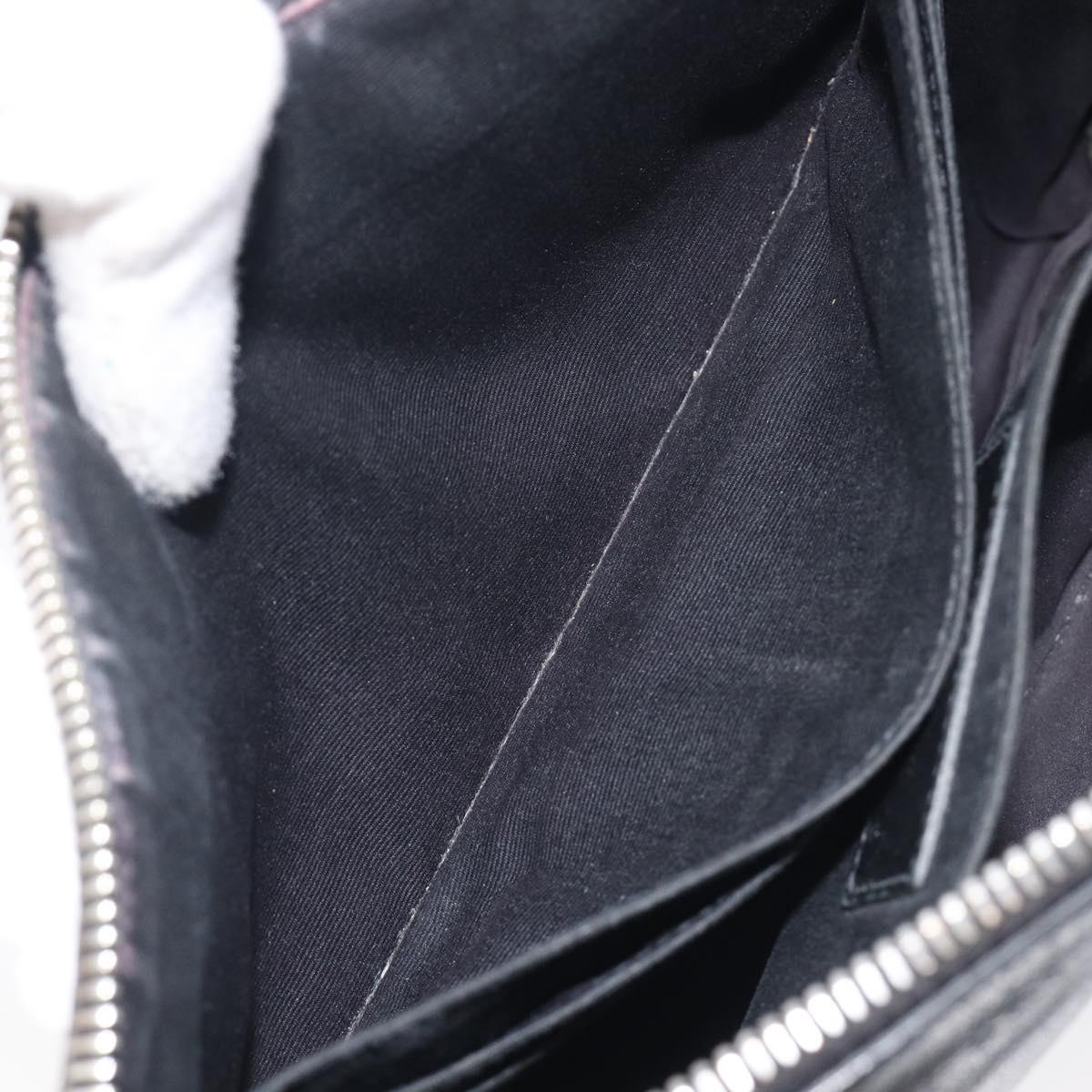 Saint Laurent Clutch Bag Leather Black Silver Auth bs37645