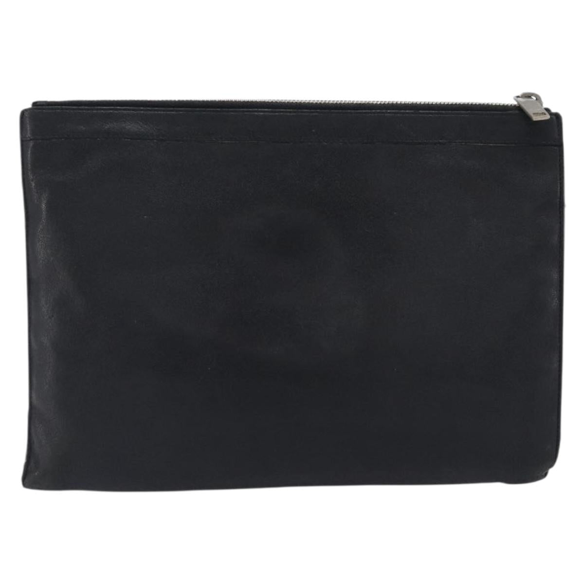 Saint Laurent Clutch Bag Leather Black Silver Auth bs37645