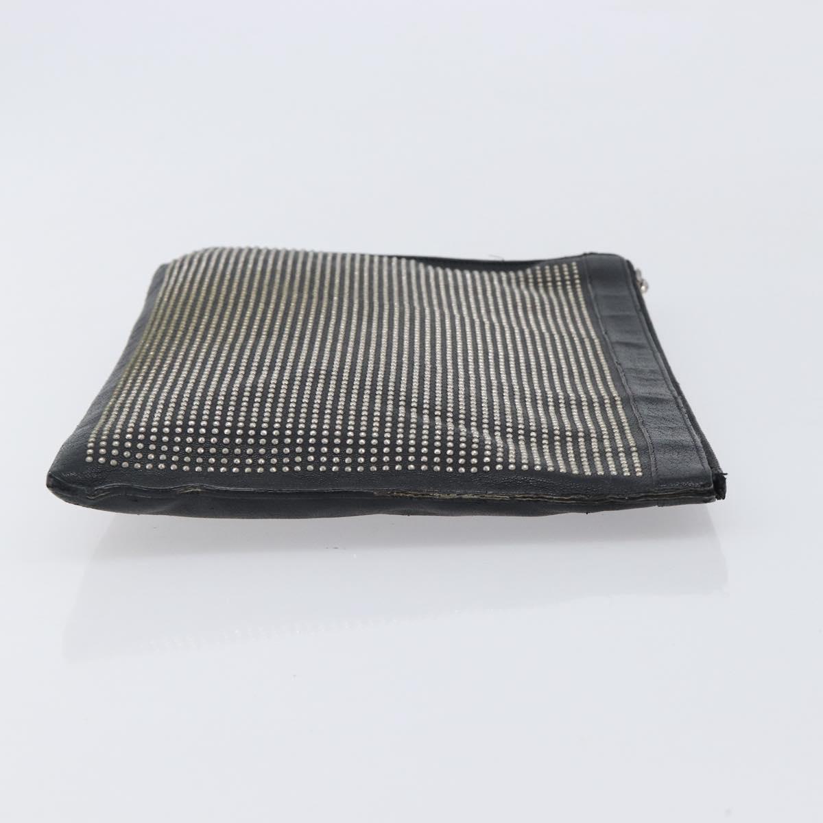 Saint Laurent Clutch Bag Leather Black Silver Auth bs37645