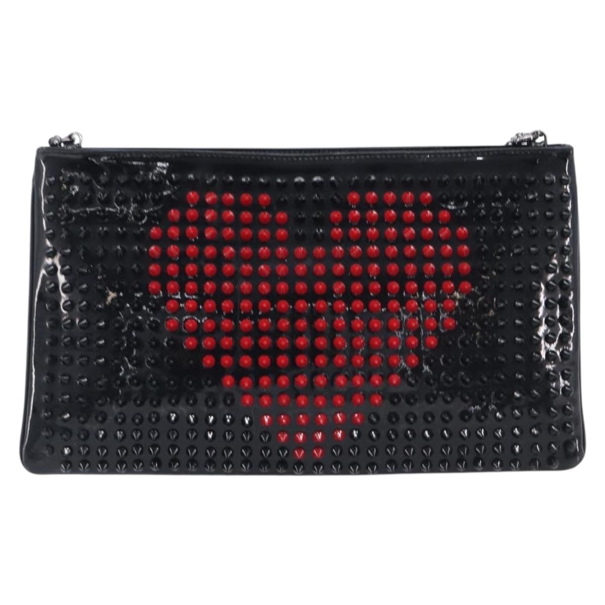 Christian Louboutin Shoulder Bag Patent leather Black Silver Auth bs37646