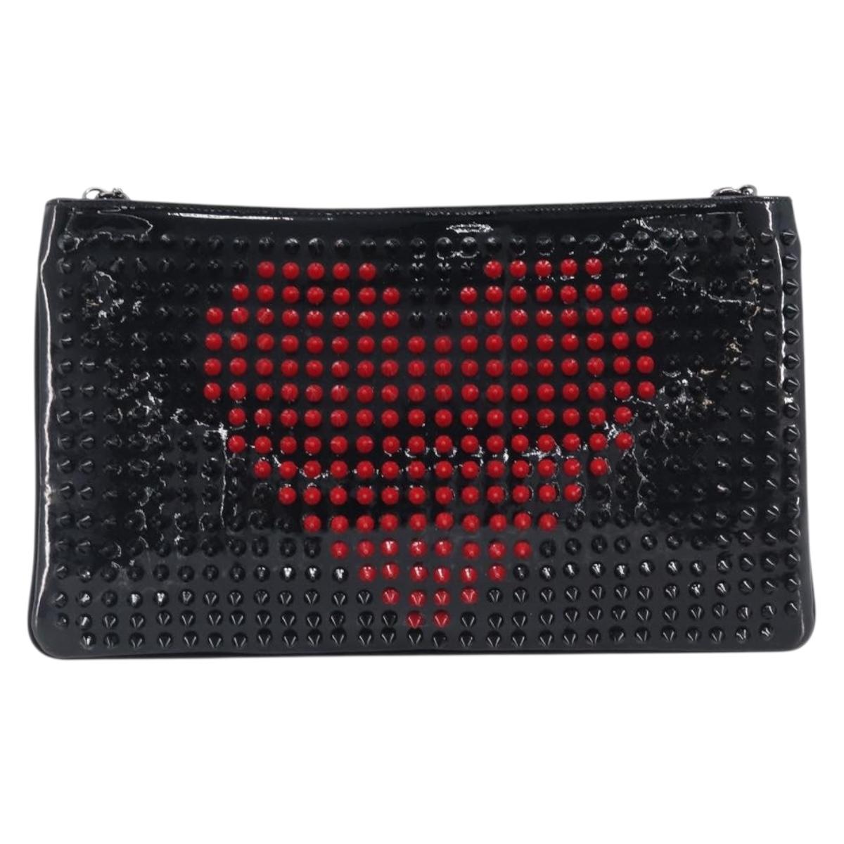 Christian Louboutin Shoulder Bag Patent leather Black Silver Auth bs37646