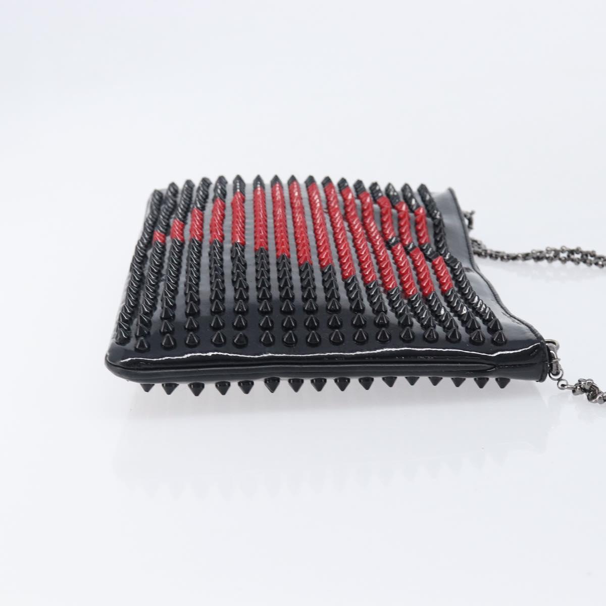 Christian Louboutin Shoulder Bag Patent leather Black Silver Auth bs37646