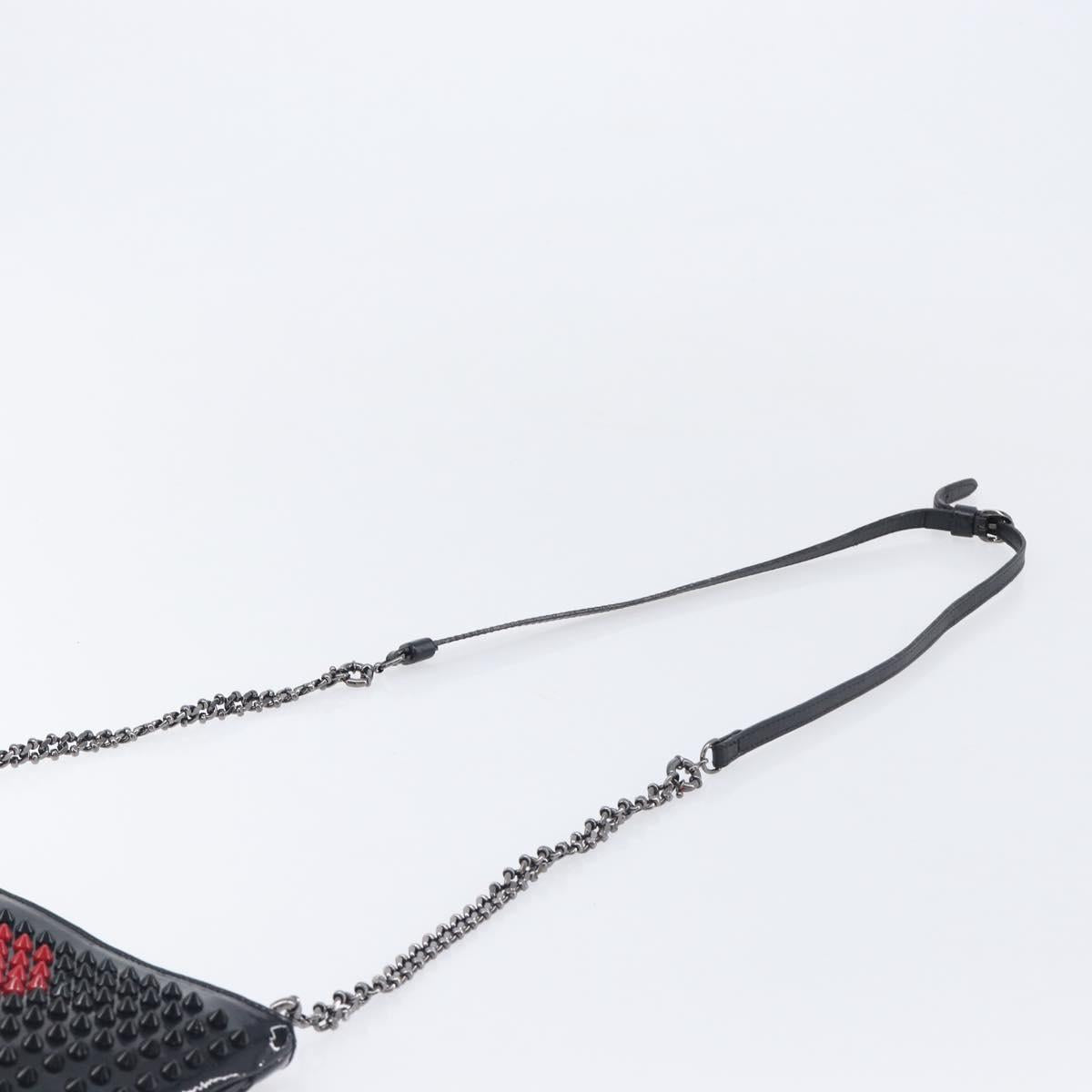 Christian Louboutin Shoulder Bag Patent leather Black Silver Auth bs37646